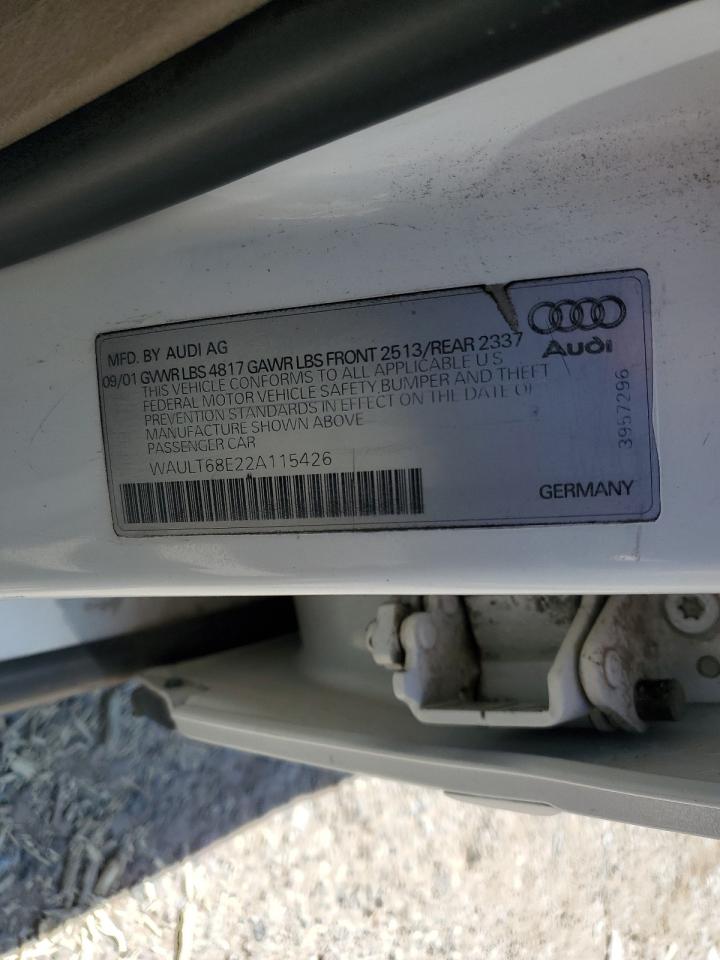 2002 Audi A4 3.0 Quattro VIN: WAULT68E22A115426 Lot: 67613144