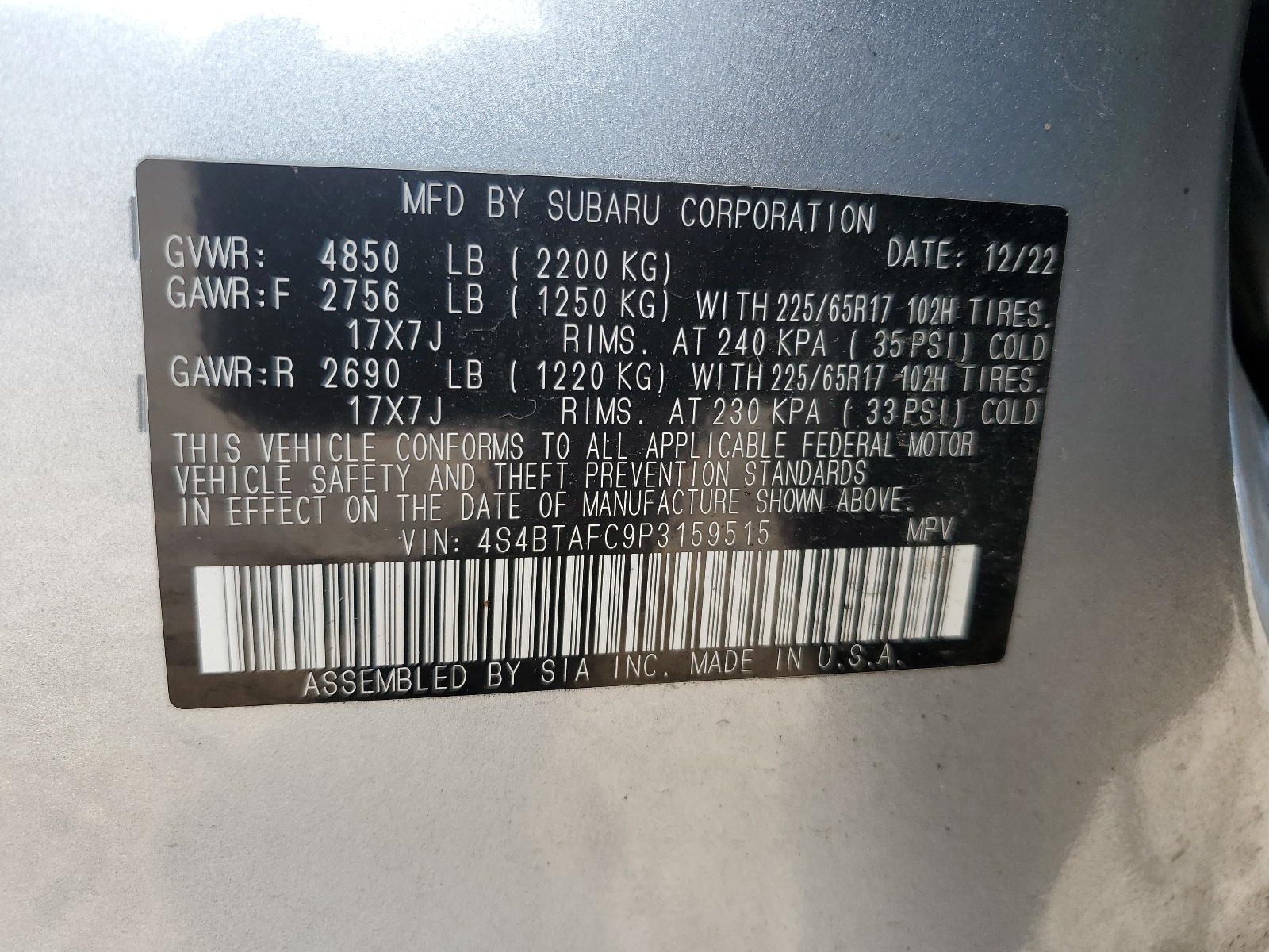 4S4BTAFC9P3159515 2023 Subaru Outback Premium