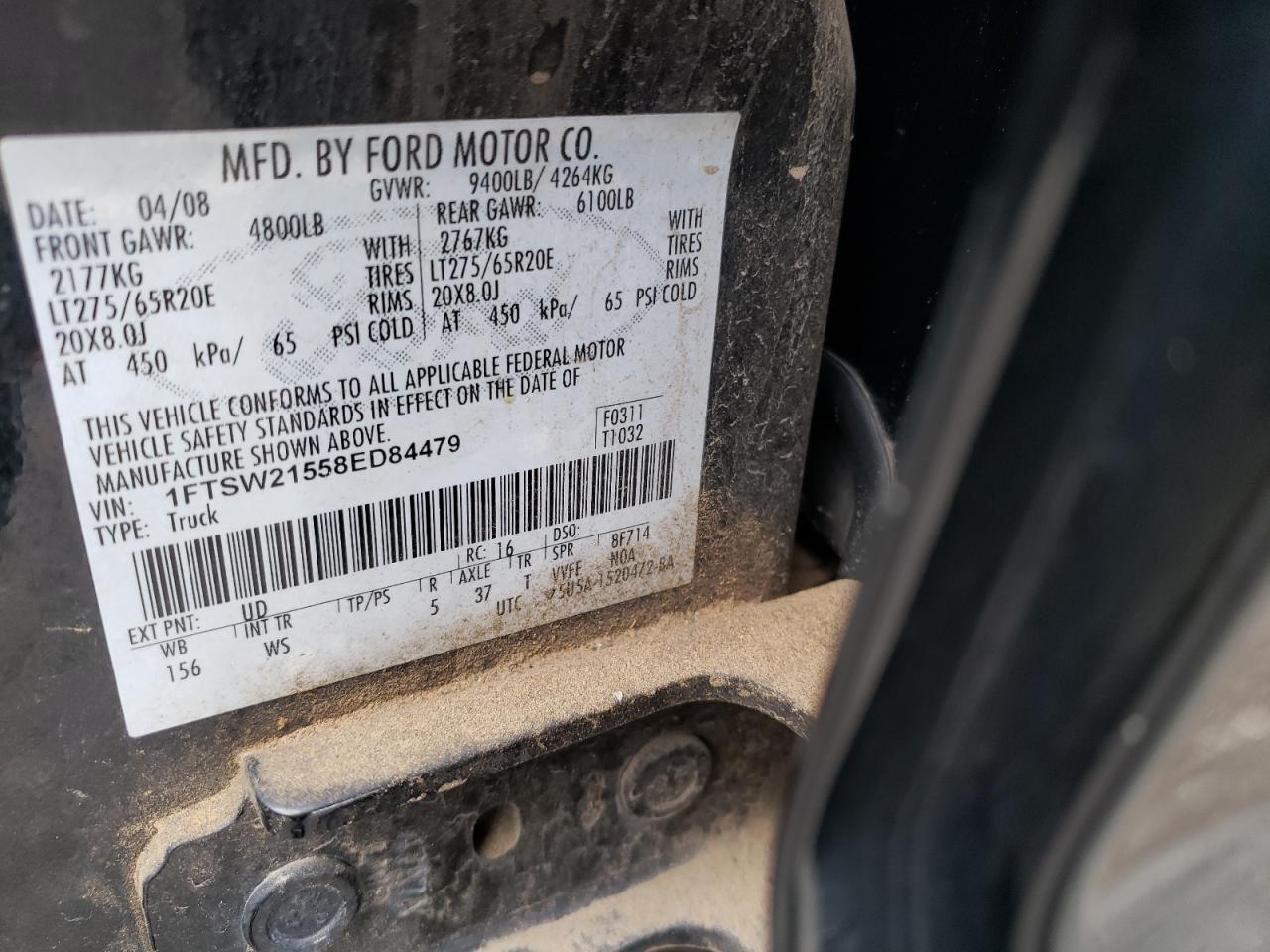 1FTSW21558ED84479 2008 Ford F250 Super Duty