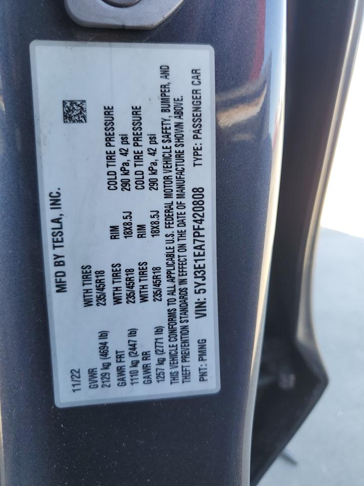 5YJ3E1EA7PF420808 2023 Tesla Model 3