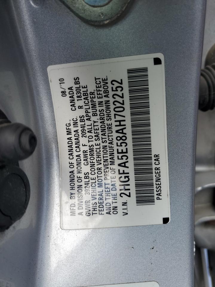 2HGFA5E58AH702252 2010 Honda Civic Si