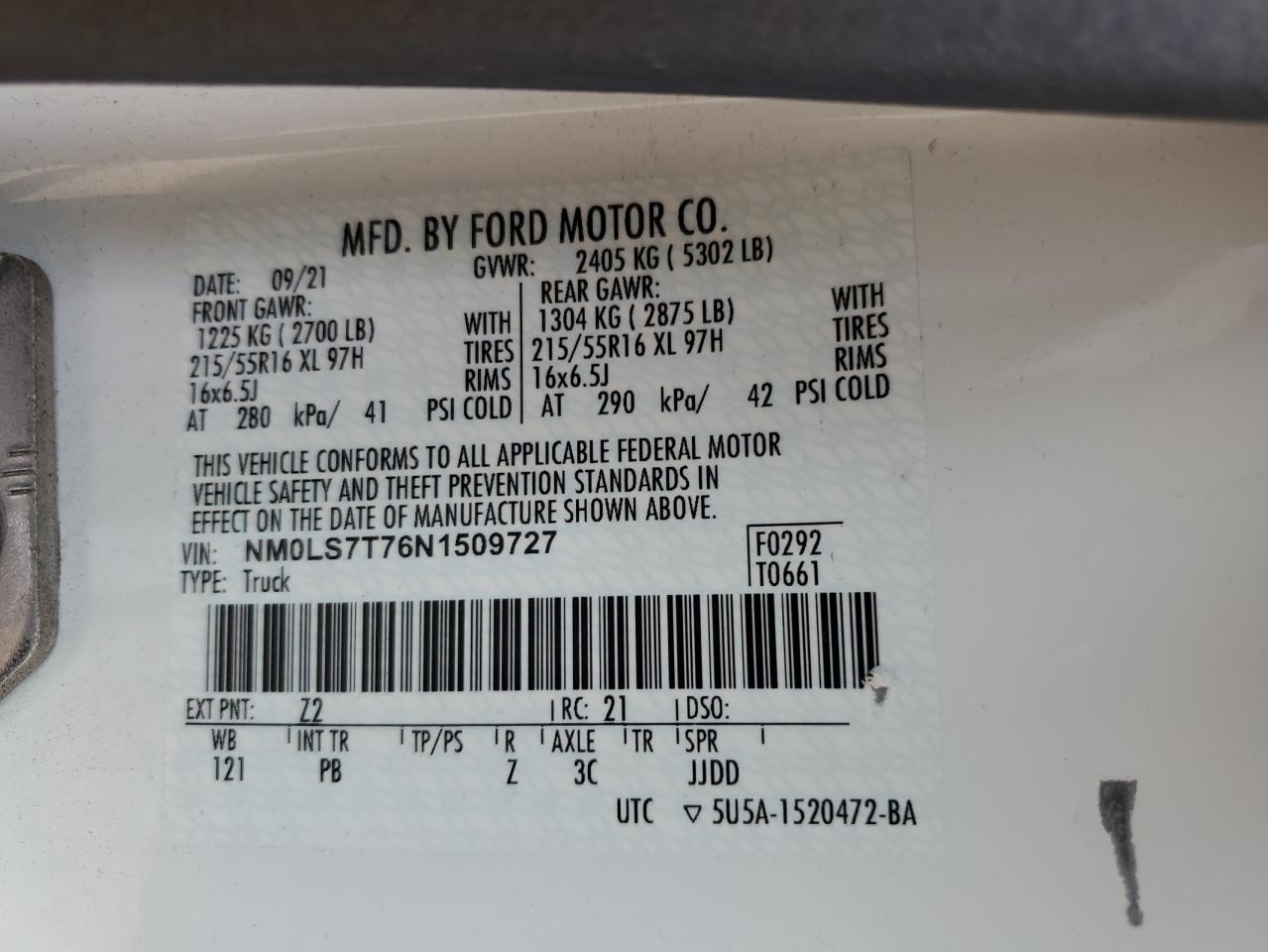 NM0LS7T76N1509727 2022 Ford Transit Connect Xlt