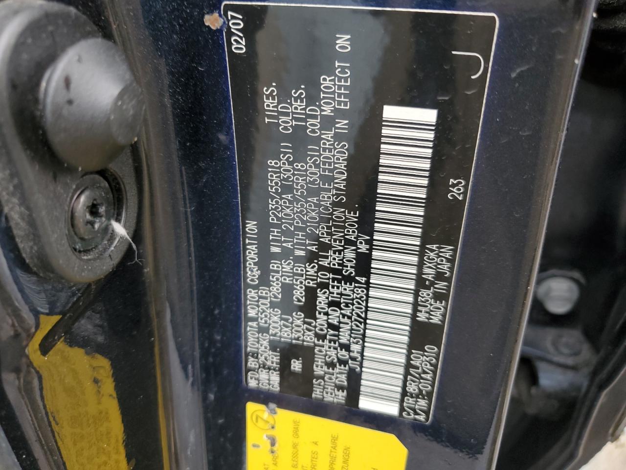 2007 Lexus Rx 400H VIN: JTJHW31U272023814 Lot: 67283014