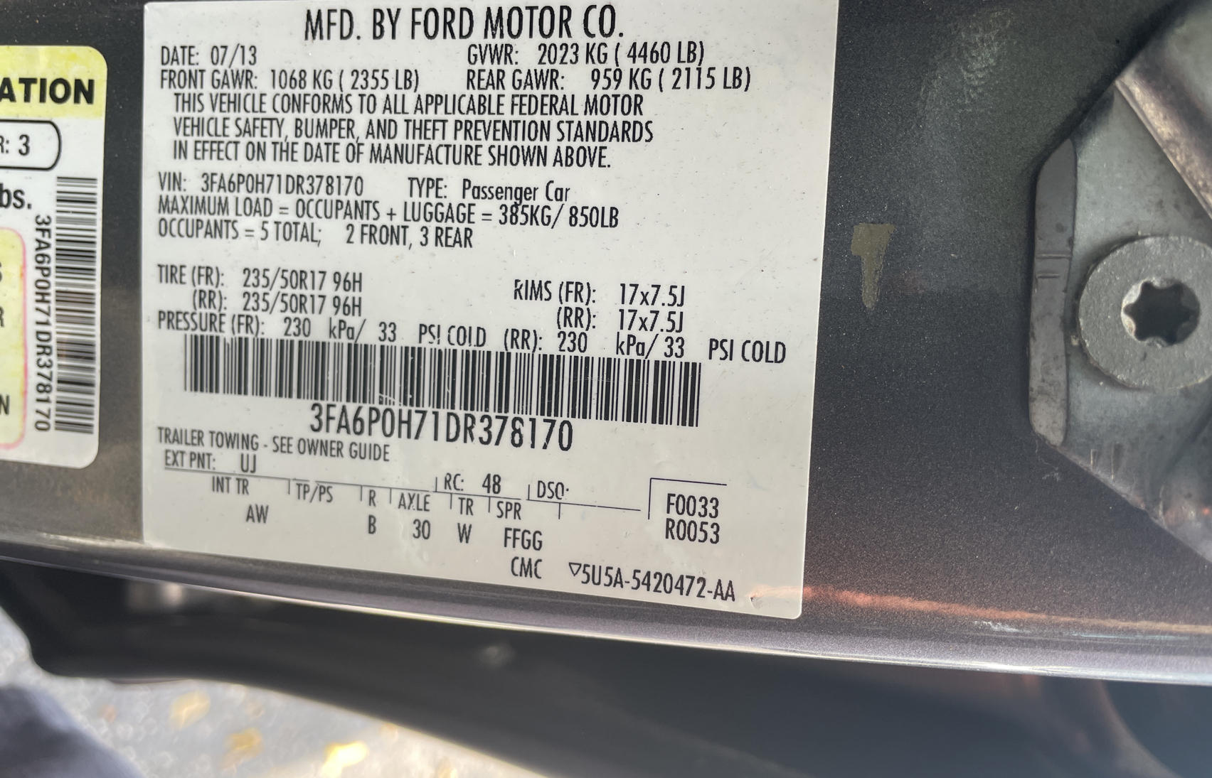 2013 Ford Fusion Se vin: 3FA6P0H71DR378170