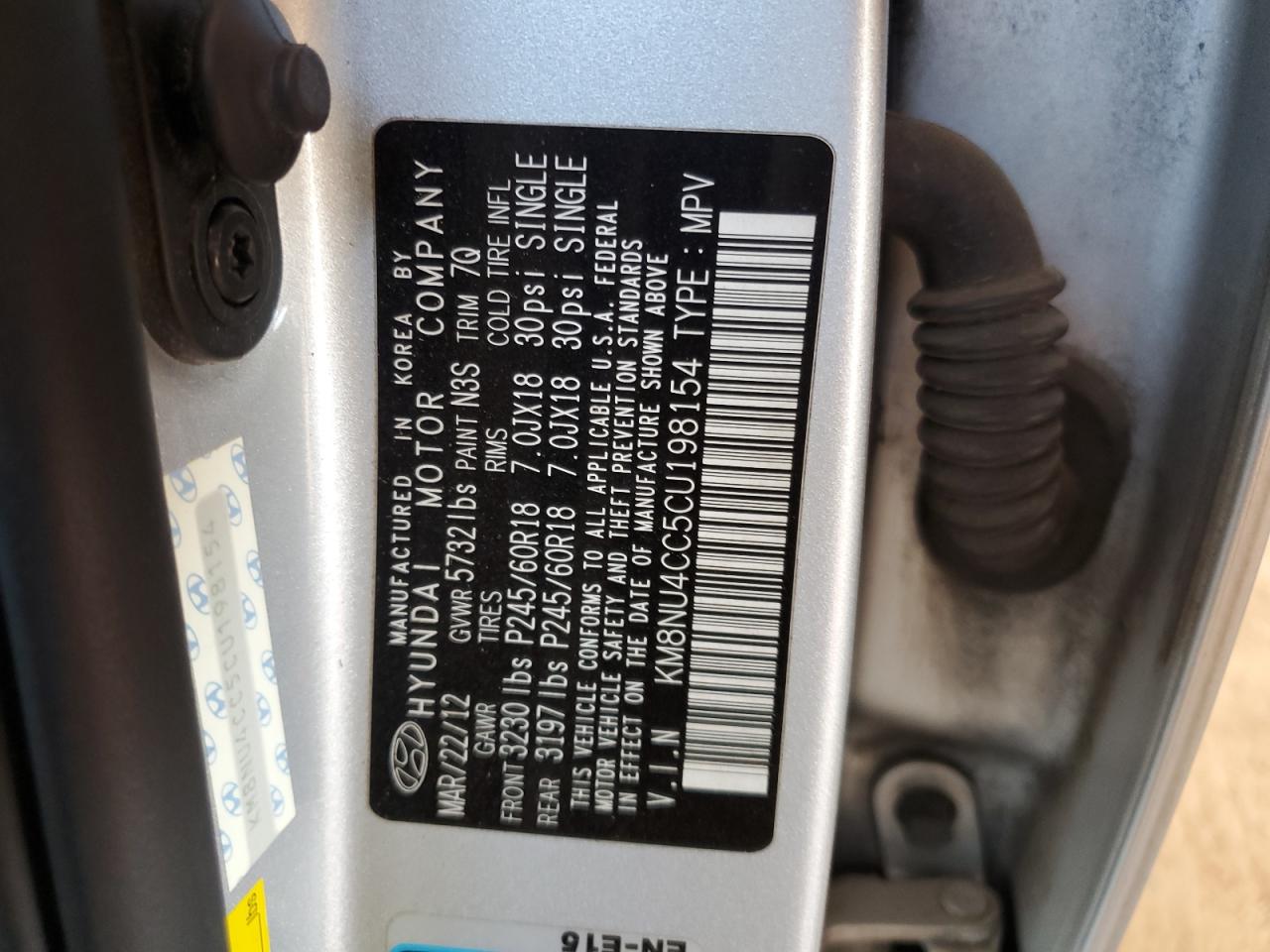 2012 Hyundai Veracruz Gls VIN: KM8NU4CC5CU198154 Lot: 56583815