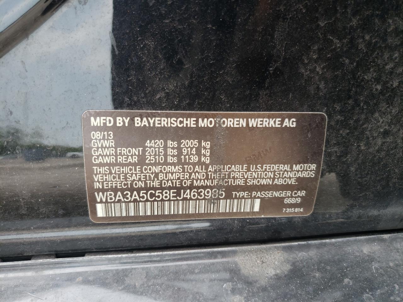 2014 BMW 328 I VIN: WBA3A5C58EJ463985 Lot: 65648674