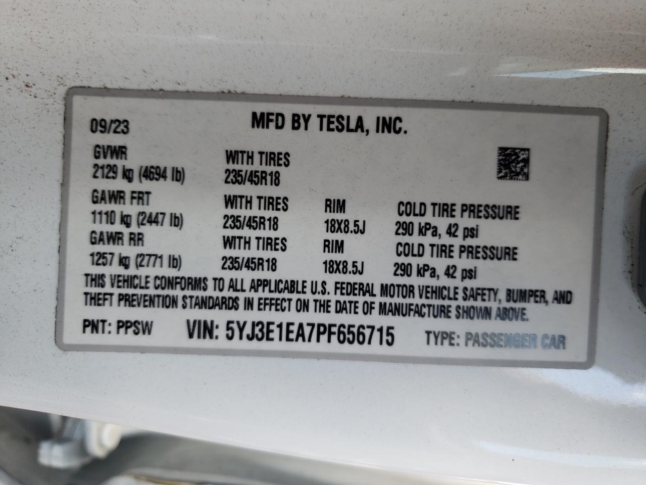 5YJ3E1EA7PF656715 2023 TESLA MODEL 3 - Image 13