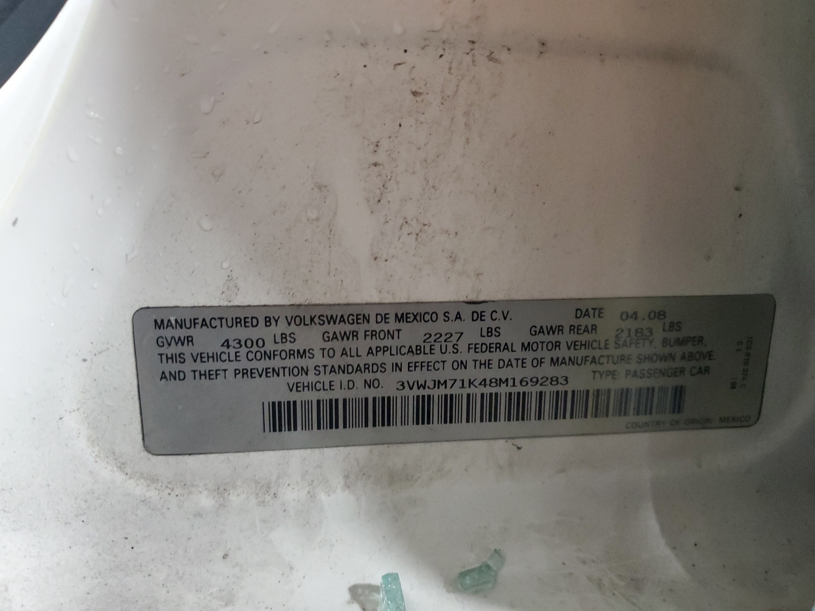 3VWJM71K48M169283 2008 Volkswagen Jetta S