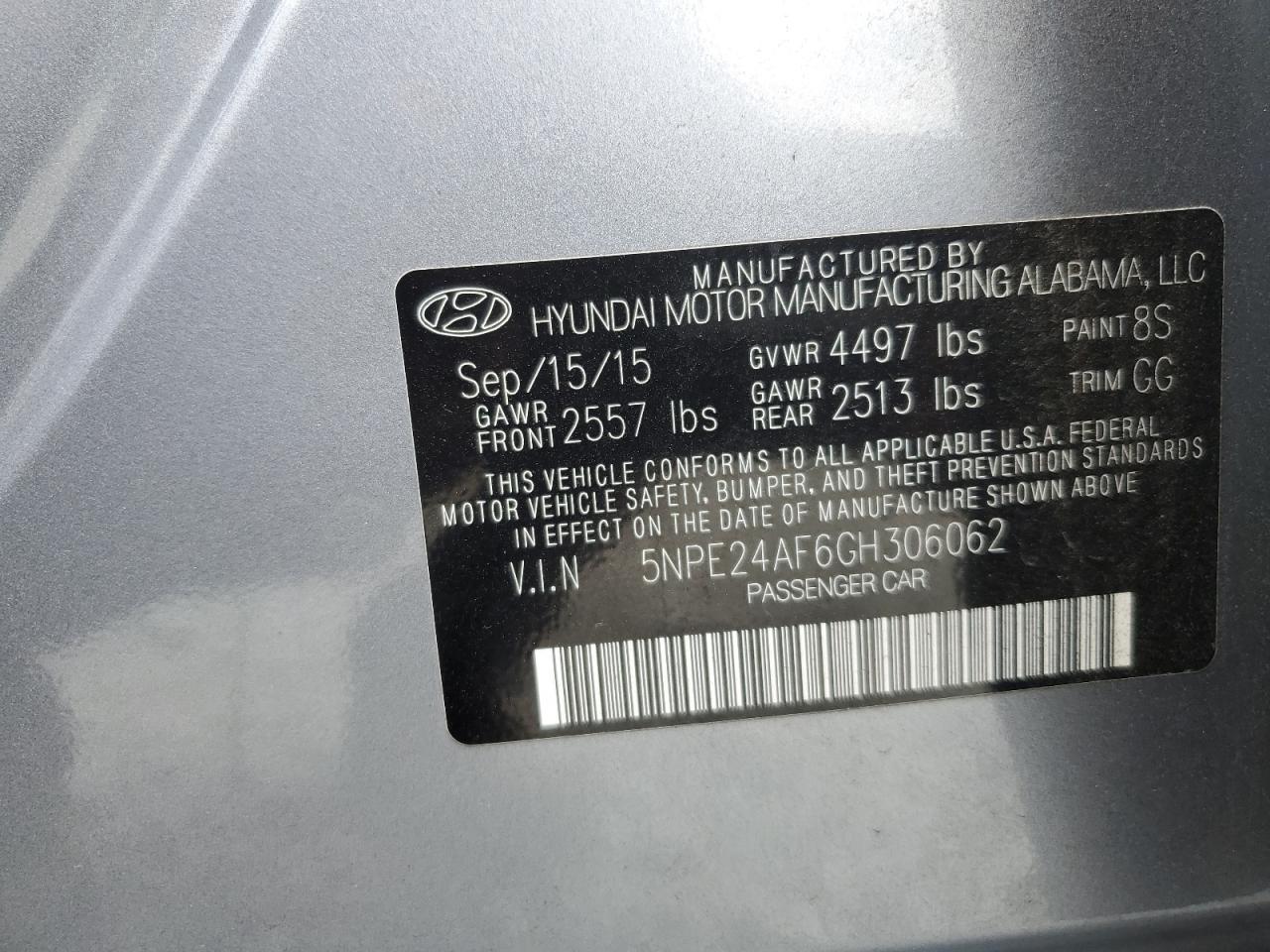 5NPE24AF6GH306062 2016 Hyundai Sonata Se