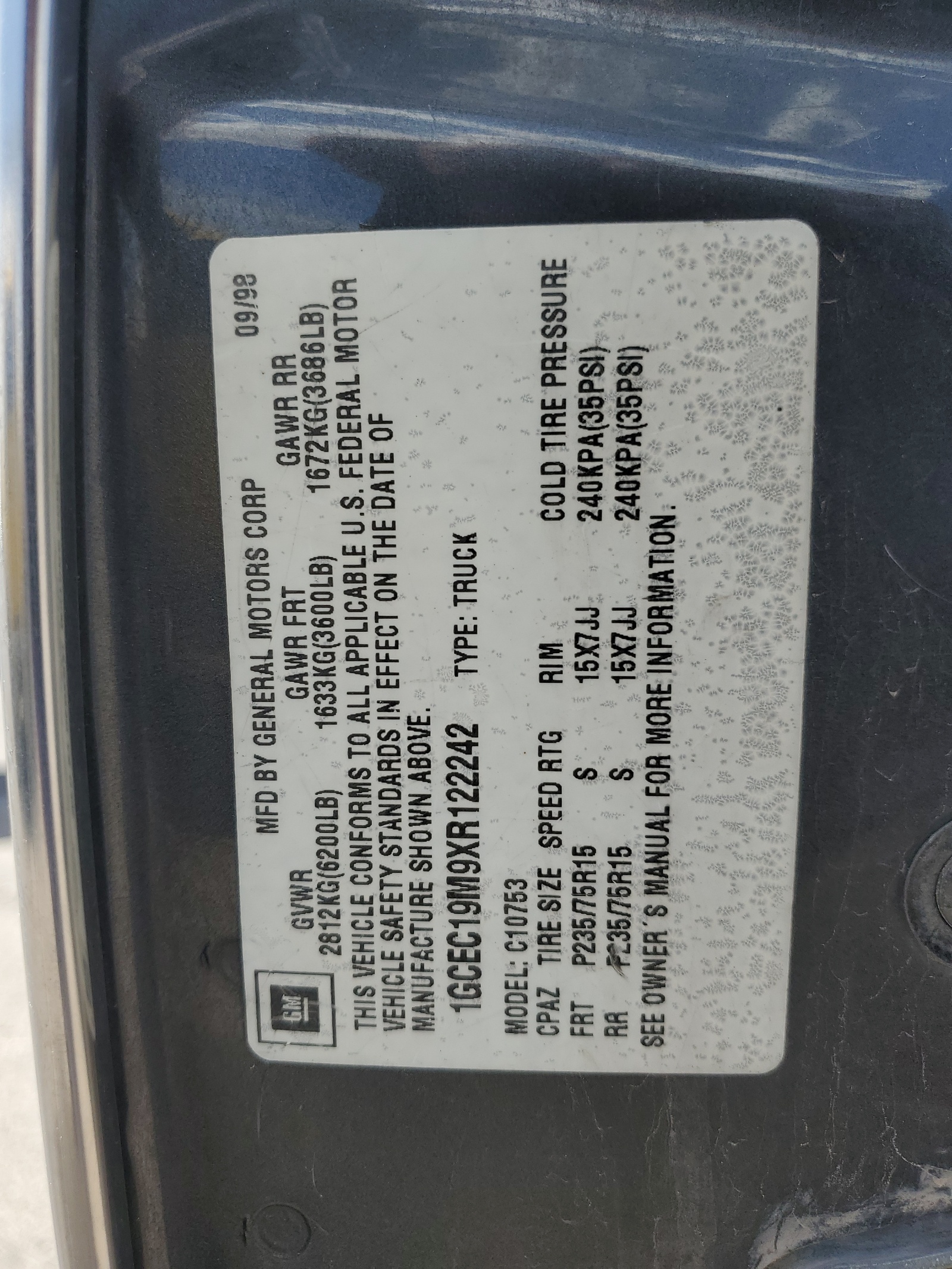 1GCEC19M9XR122242 1999 Chevrolet Gmt-400 C1500