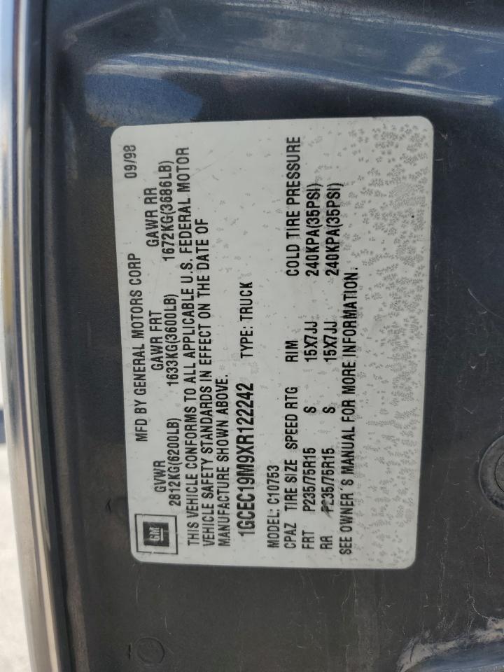 1999 Chevrolet Gmt-400 C1500 VIN: 1GCEC19M9XR122242 Lot: 65798974