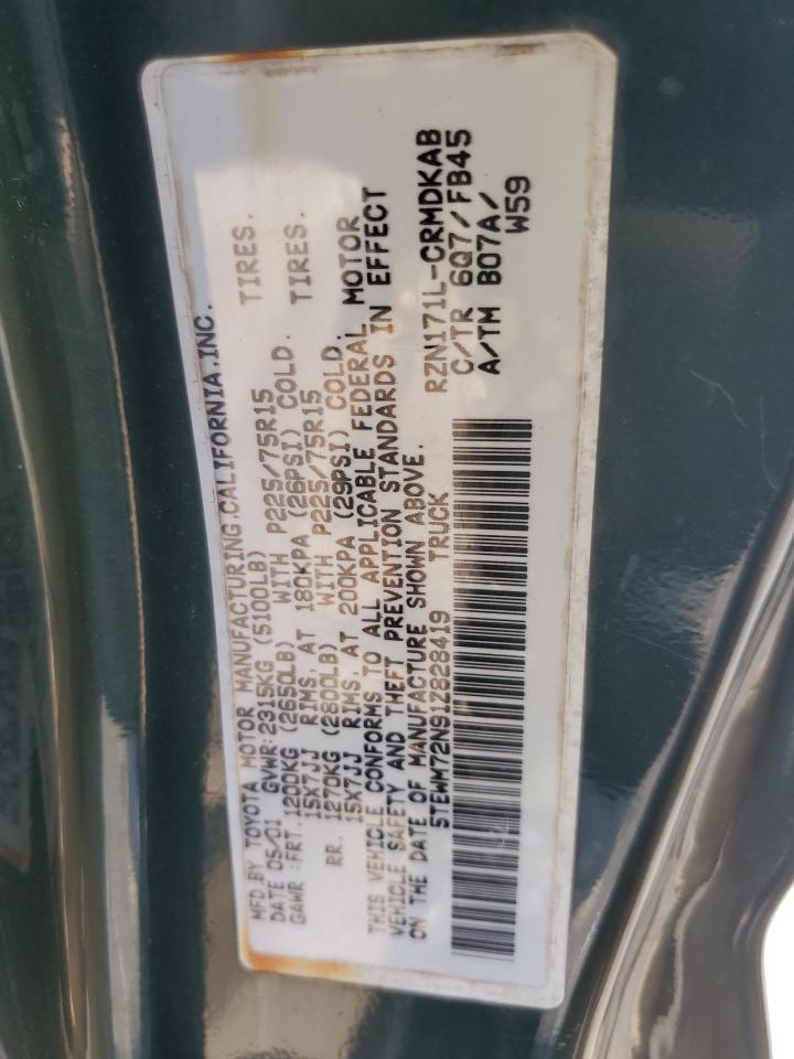 2001 Toyota Tacoma Xtracab VIN: 5TEWM72N91Z828419 Lot: 65520194