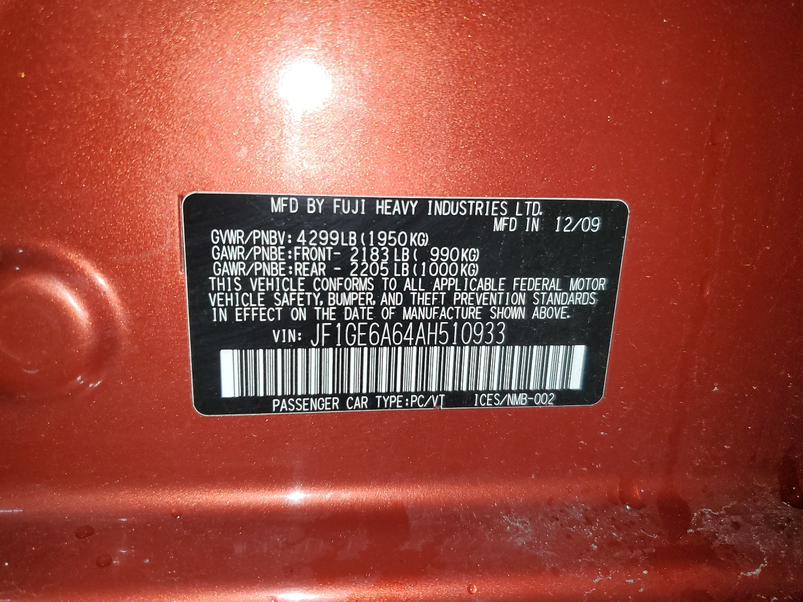 JF1GE6A64AH510933 2010 Subaru Impreza 2.5I