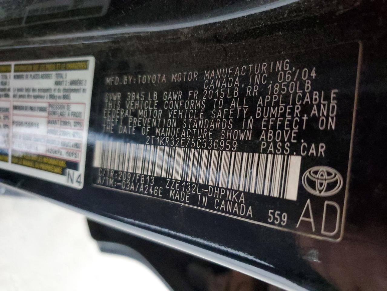 2005 Toyota Corolla Matrix Xr VIN: 2T1KR32E75C336959 Lot: 68674564