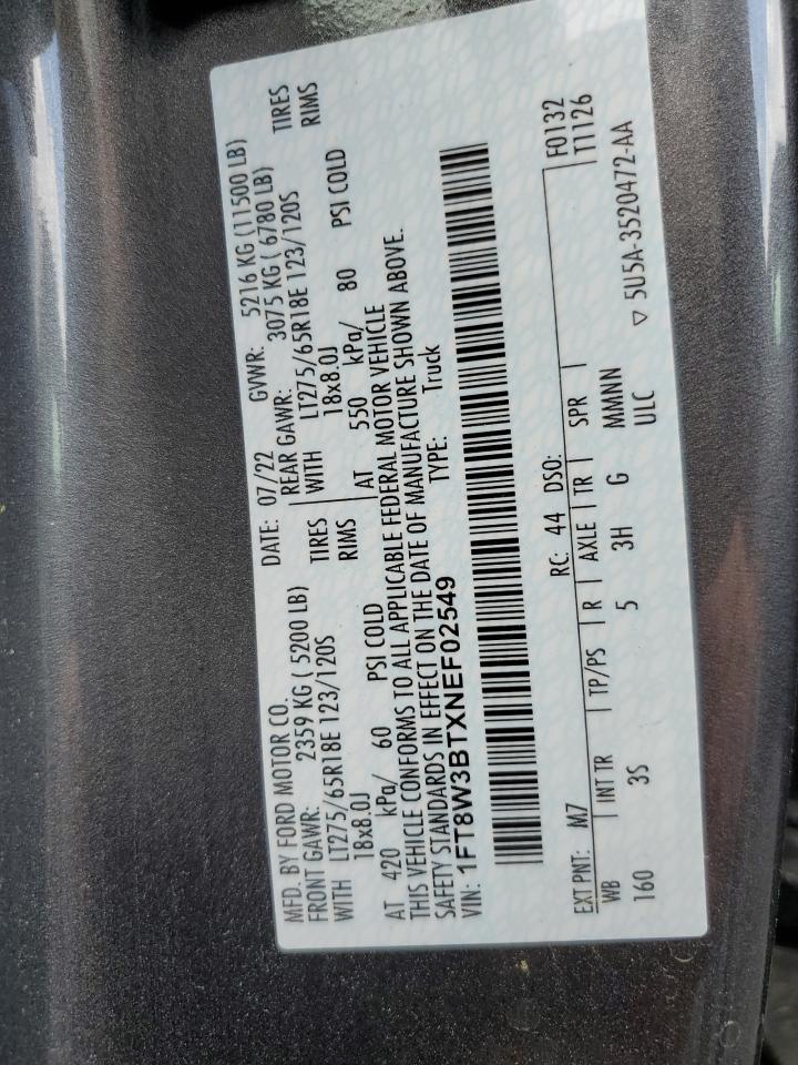 2022 Ford F350 Super Duty VIN: 1FT8W3BTXNEF02549 Lot: 68008034