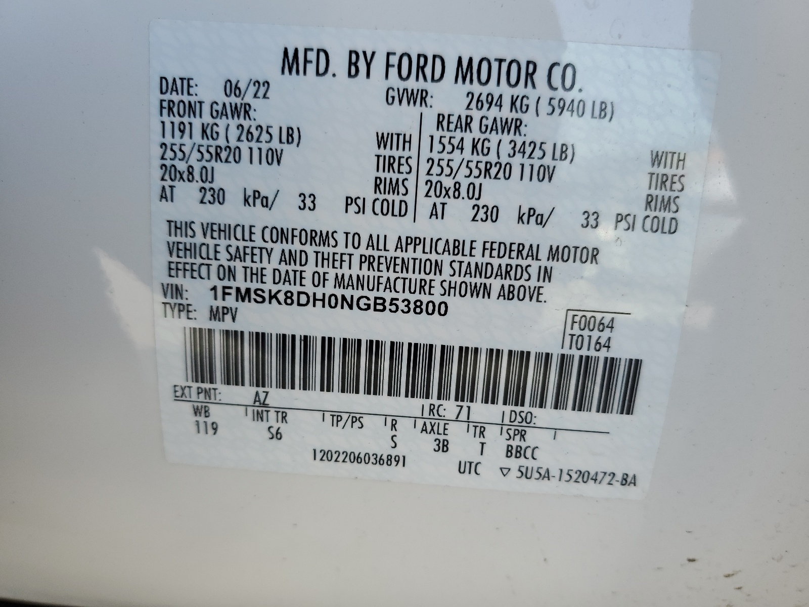 1FMSK8DH0NGB53800 2022 Ford Explorer Xlt