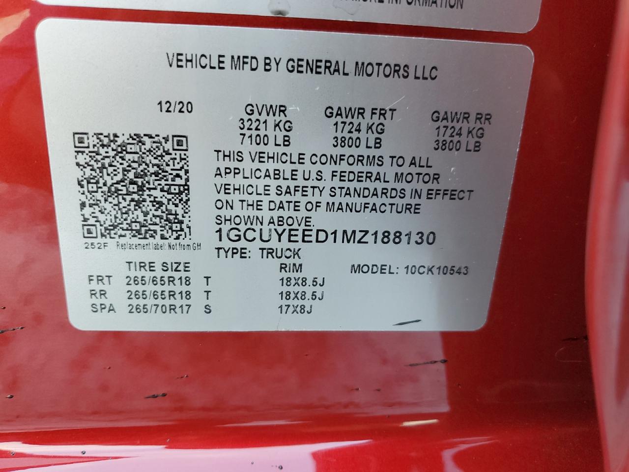 2021 Chevrolet Silverado K1500 Rst VIN: 1GCUYEED1MZ188130 Lot: 67195964