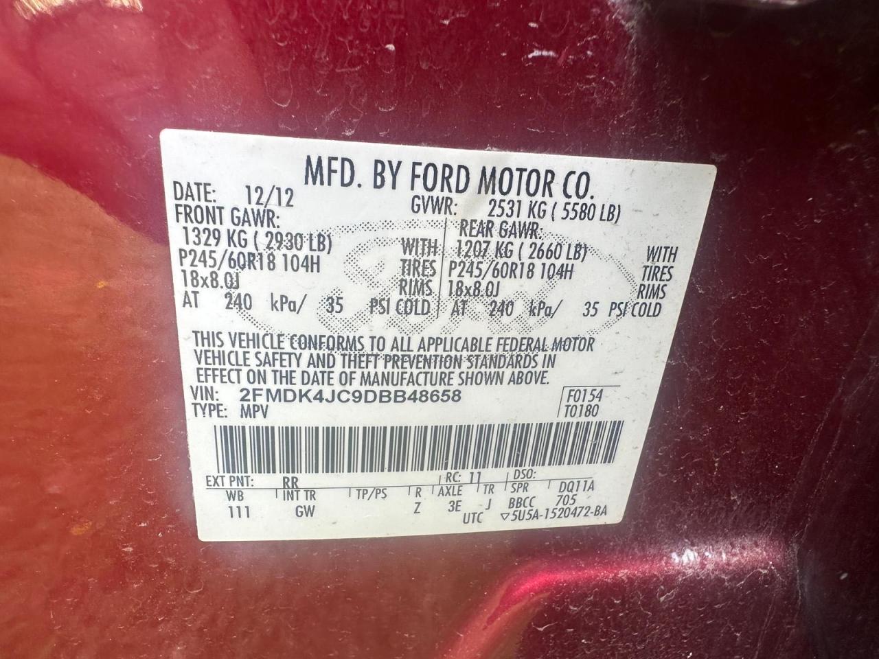 2013 Ford Edge Sel VIN: 2FMDK4JC9DBB48658 Lot: 68770144