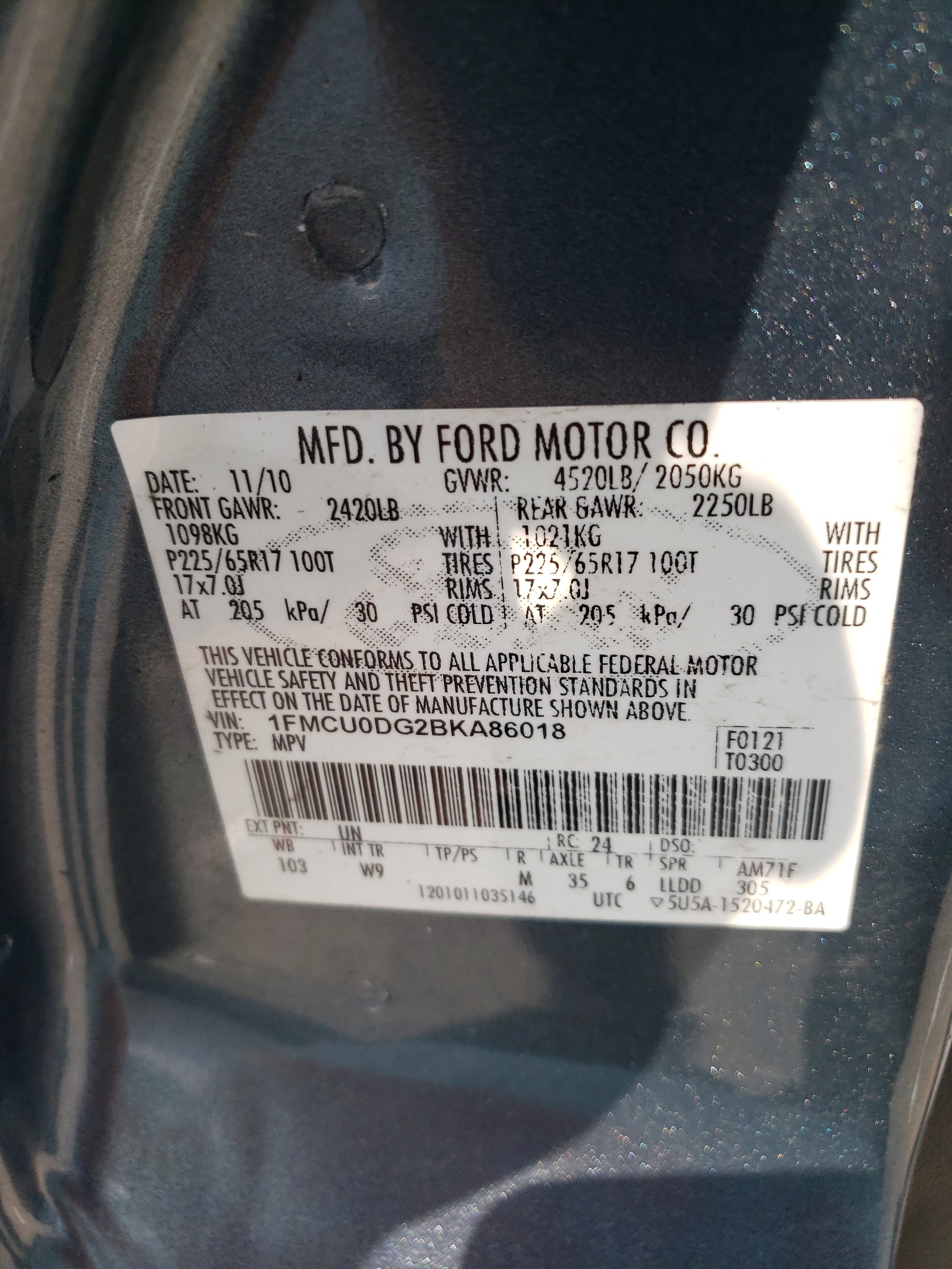 1FMCU0DG2BKA86018 2011 Ford Escape Xlt