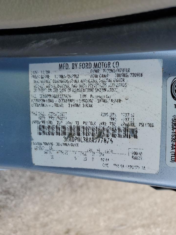 2010 Ford Fusion Hybrid VIN: 3FADP0L38AR277876 Lot: 66460554