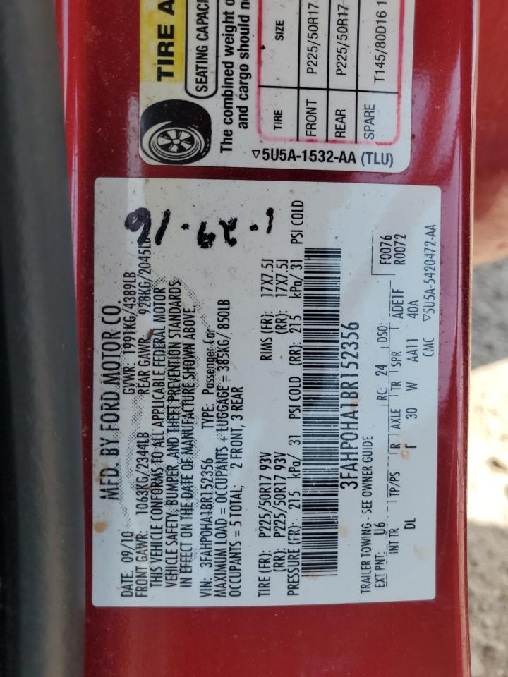 2011 Ford Fusion Se VIN: 3FAHP0HA1BR152356 Lot: 66911984