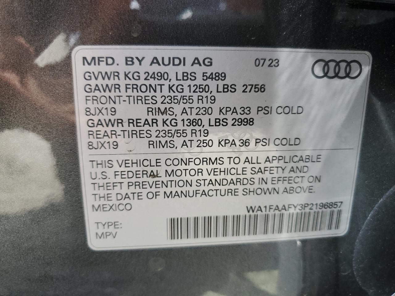 2023 Audi Q5 Prestige 45 VIN: WA1FAAFY3P2196857 Lot: 68105594