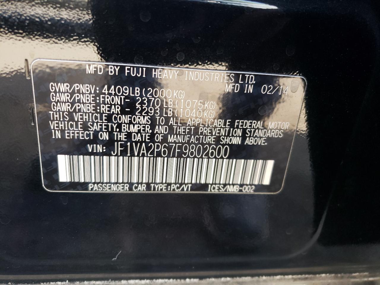 JF1VA2P67F9802600 2015 Subaru Wrx Sti