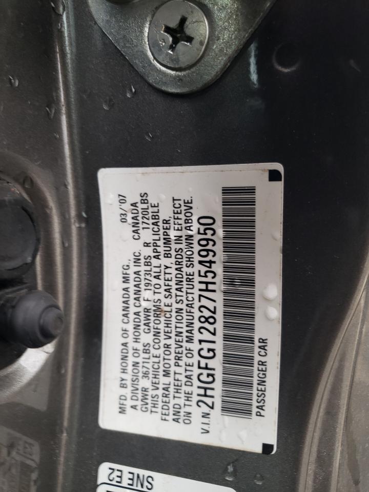 2007 Honda Civic Ex VIN: 2HGFG12827H549950 Lot: 66781004