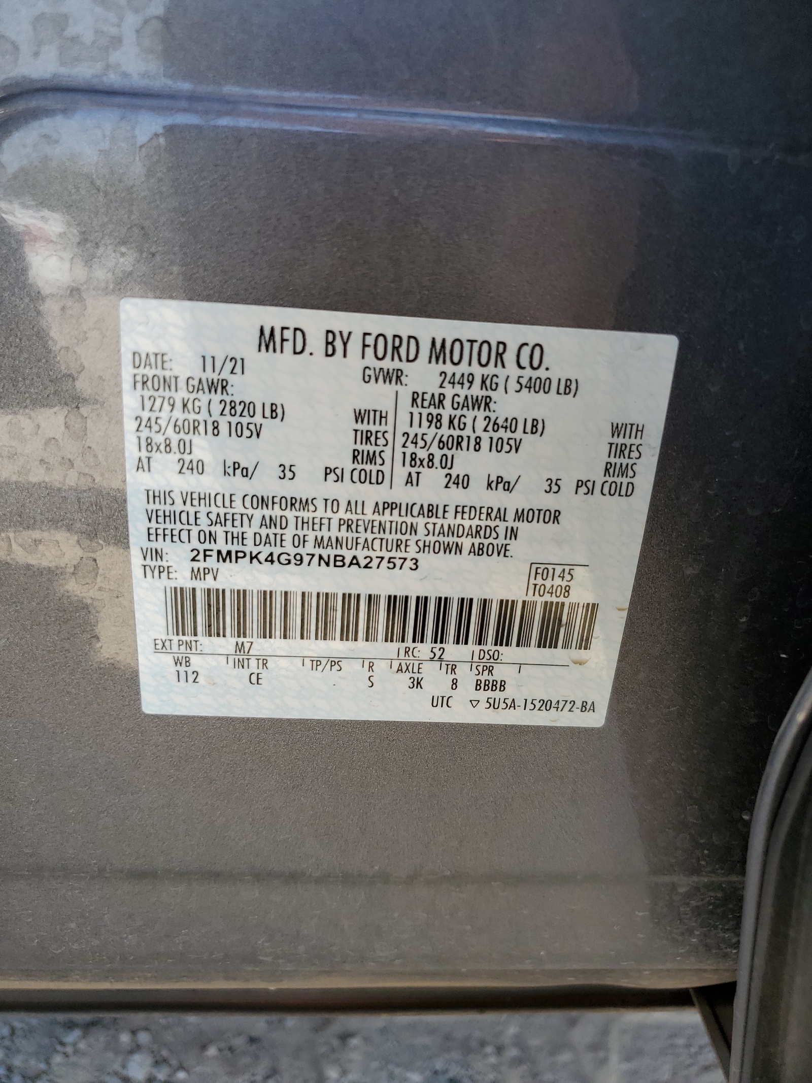 2FMPK4G97NBA27573 2022 Ford Edge Se