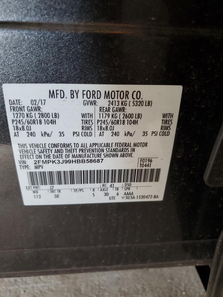 2017 Ford Edge Sel VIN: 2FMPK3J99HBB58687 Lot: 67078774