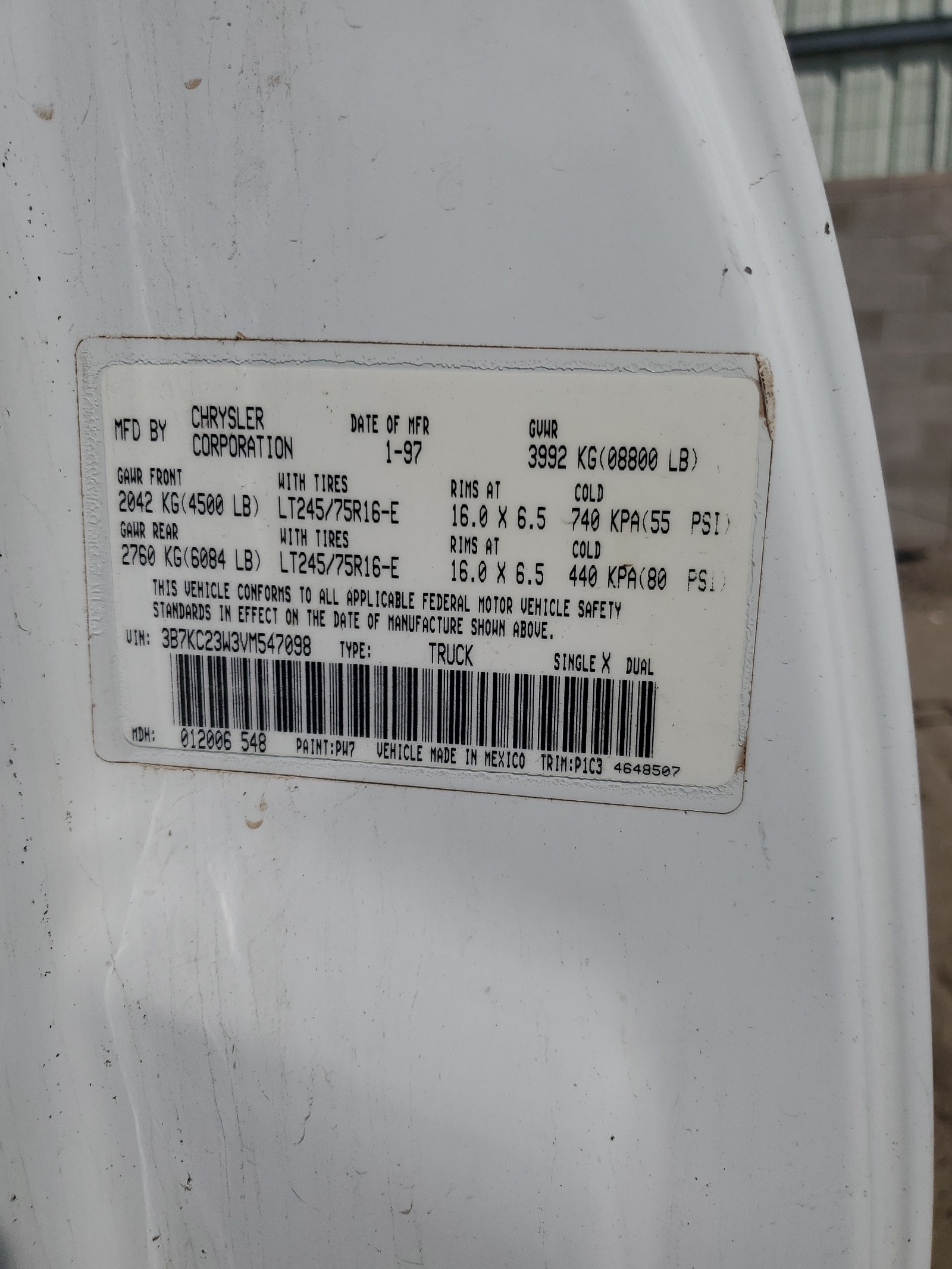 3B7KC23W3VM547098 1997 Dodge Ram 2500