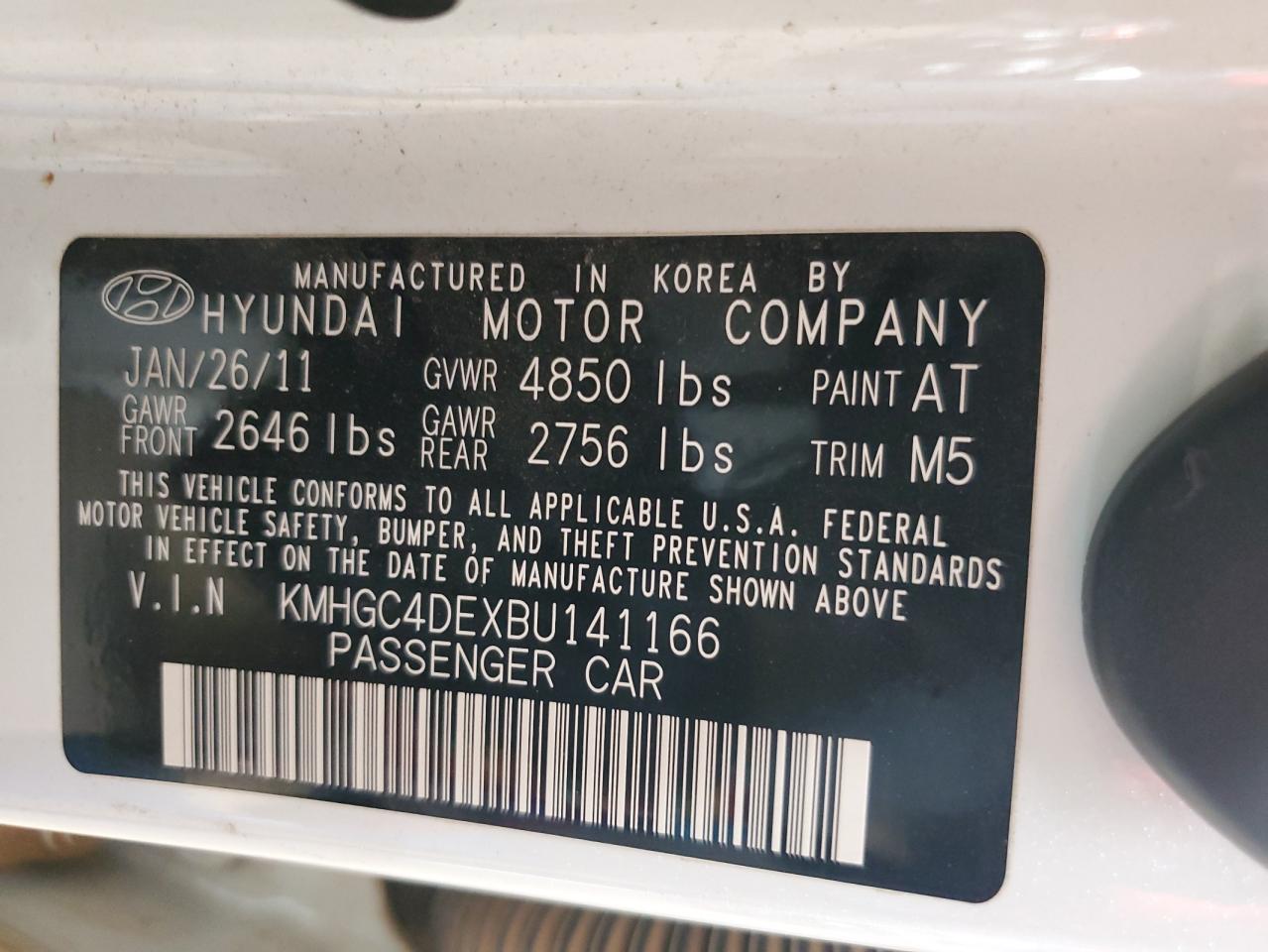 KMHGC4DEXBU141166 2011 Hyundai Genesis 3.8L