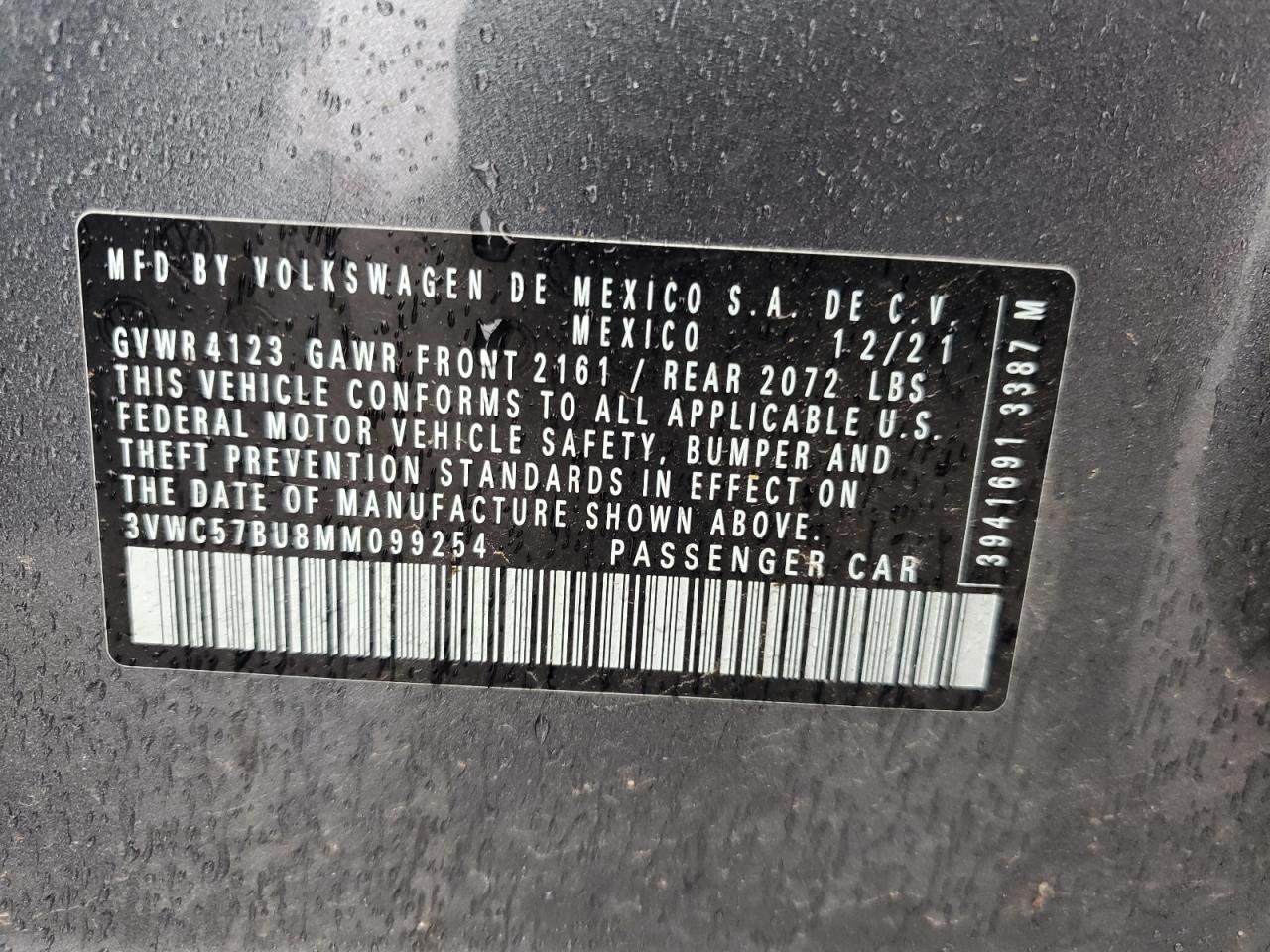 2021 Volkswagen Jetta S VIN: 3VWC57BU8MM099254 Lot: 66630584