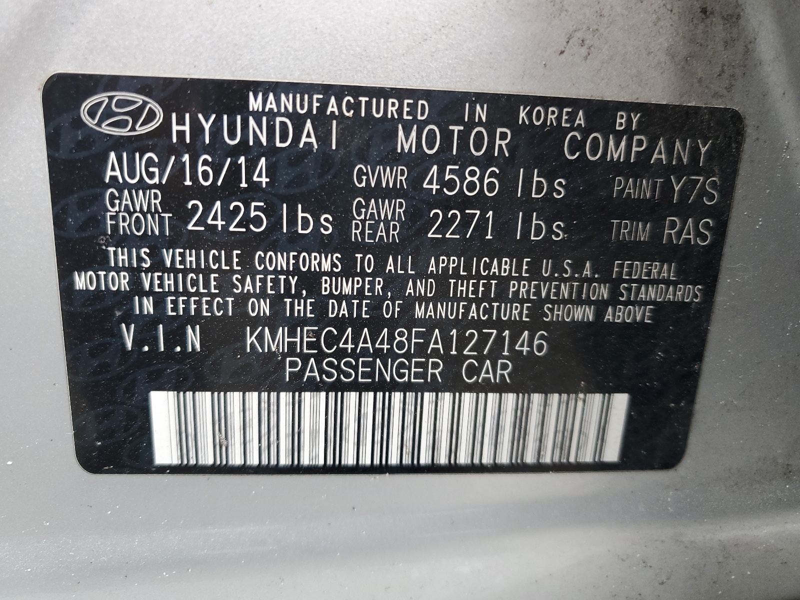 KMHEC4A48FA127146 2015 Hyundai Sonata Hybrid