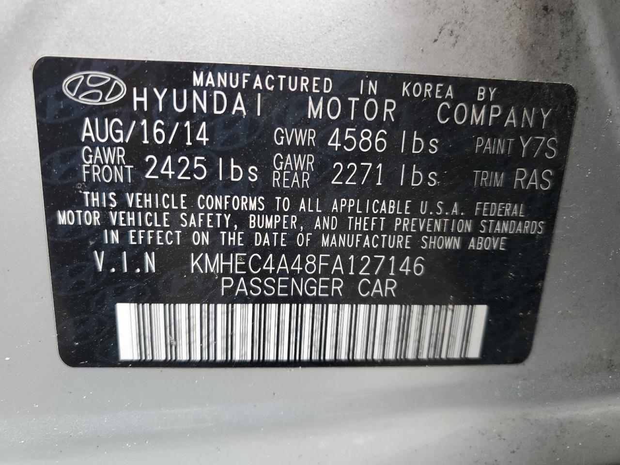 2015 Hyundai Sonata Hybrid VIN: KMHEC4A48FA127146 Lot: 67510194