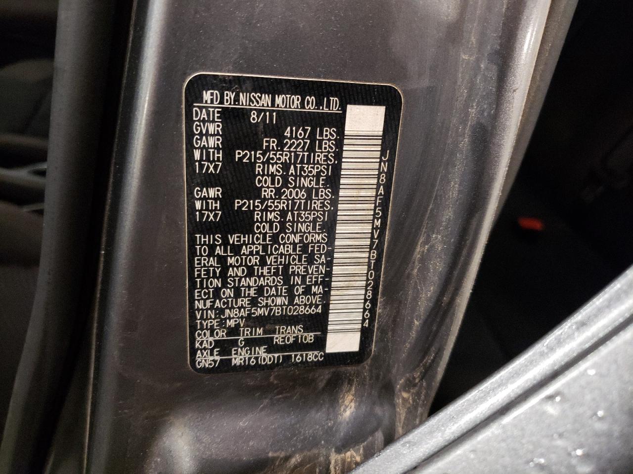 2011 Nissan Juke S VIN: JN8AF5MV7BT028664 Lot: 65548454