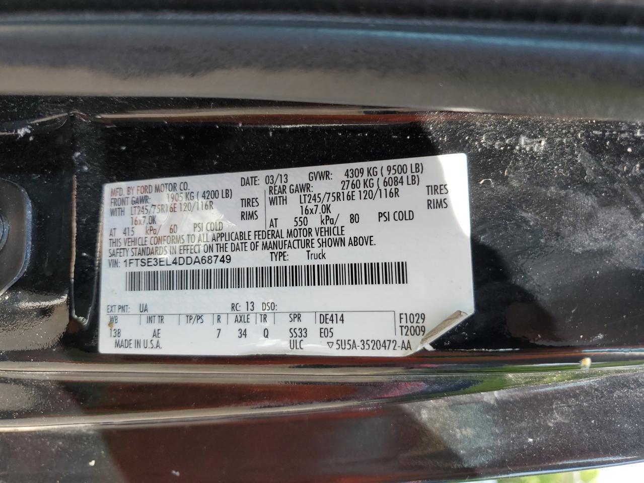 2013 Ford Econoline E350 Super Duty Van VIN: 1FTSE3EL4DDA68749 Lot: 65898874