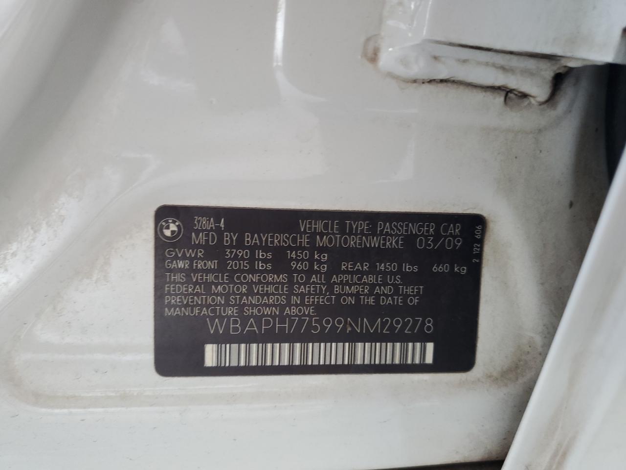 2009 BMW 328 I VIN: WBAPH77599NM29278 Lot: 67311804
