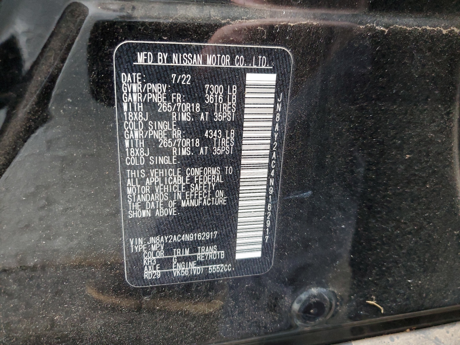 JN8AY2AC4N9162917 2022 Nissan Armada S