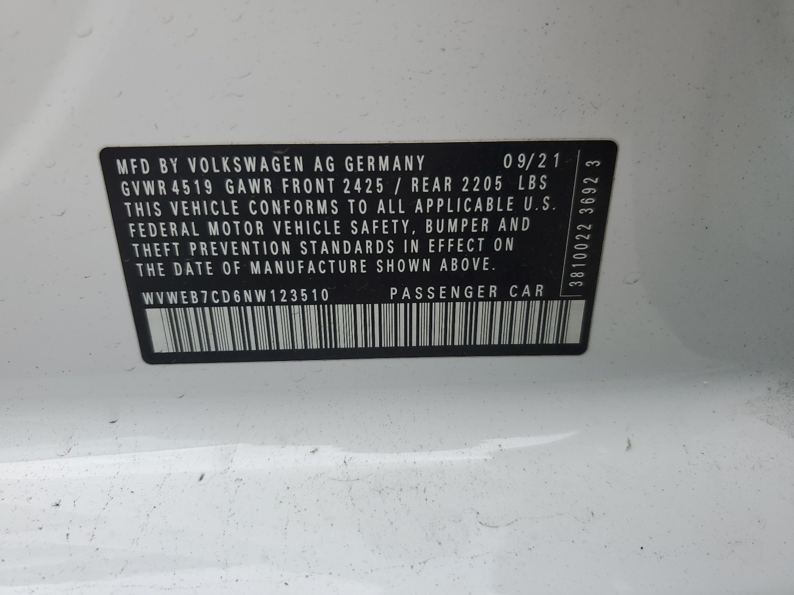 WVWEB7CD6NW123510 2022 Volkswagen Golf R