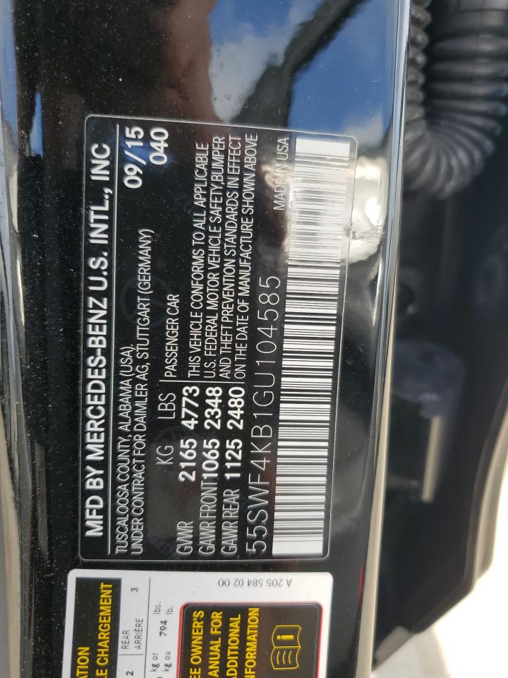 2016 Mercedes-Benz C 300 4Matic VIN: 55SWF4KB1GU104585 Lot: 65565844