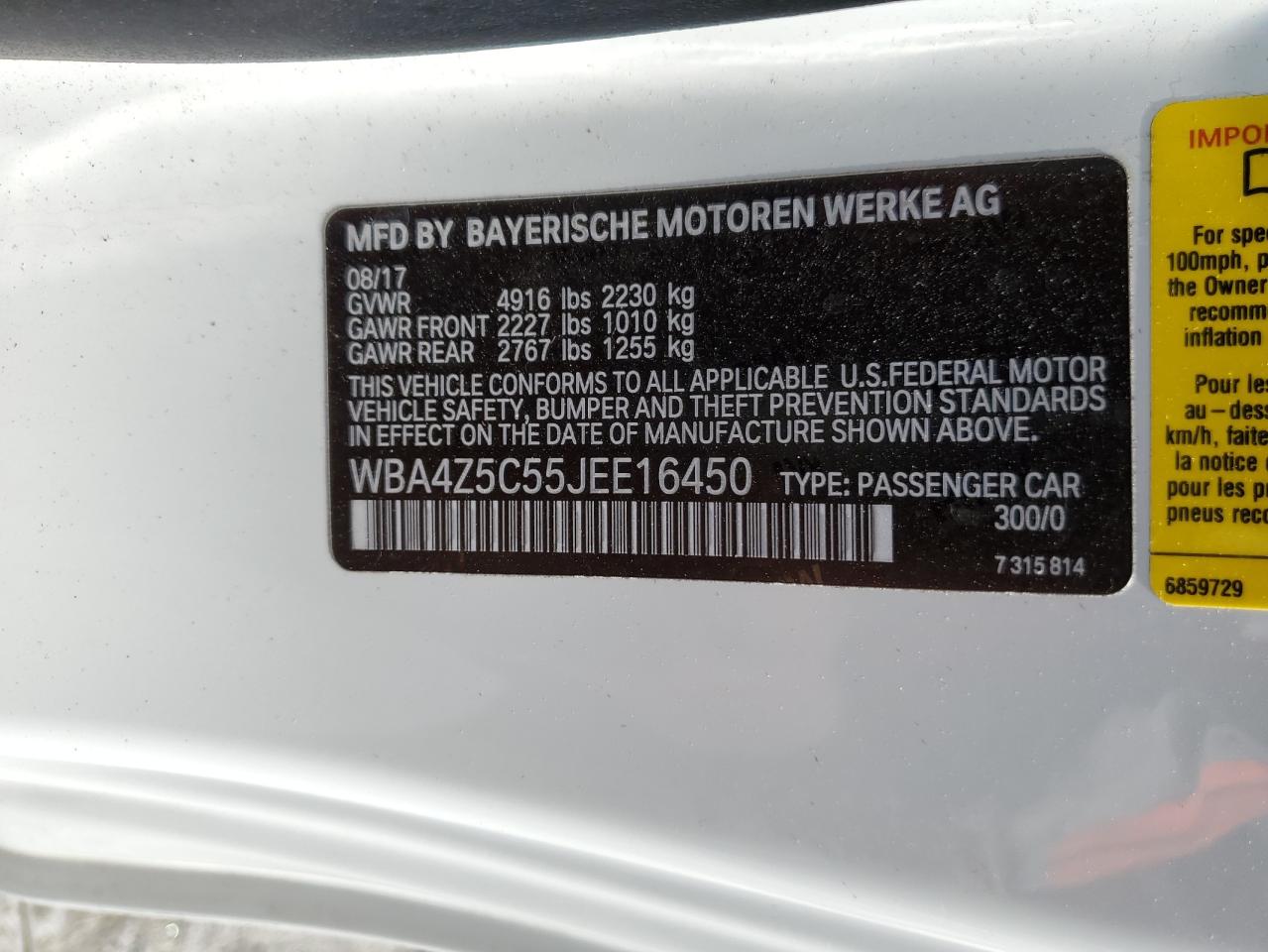 2018 BMW 440I VIN: WBA4Z5C55JEE16450 Lot: 68103154