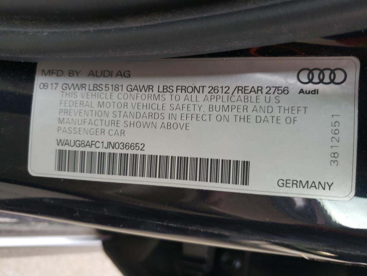 WAUG8AFC1JN036652 2018 Audi A6 Premium Plus