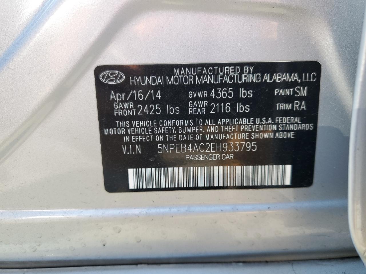 5NPEB4AC2EH933795 2014 Hyundai Sonata Gls