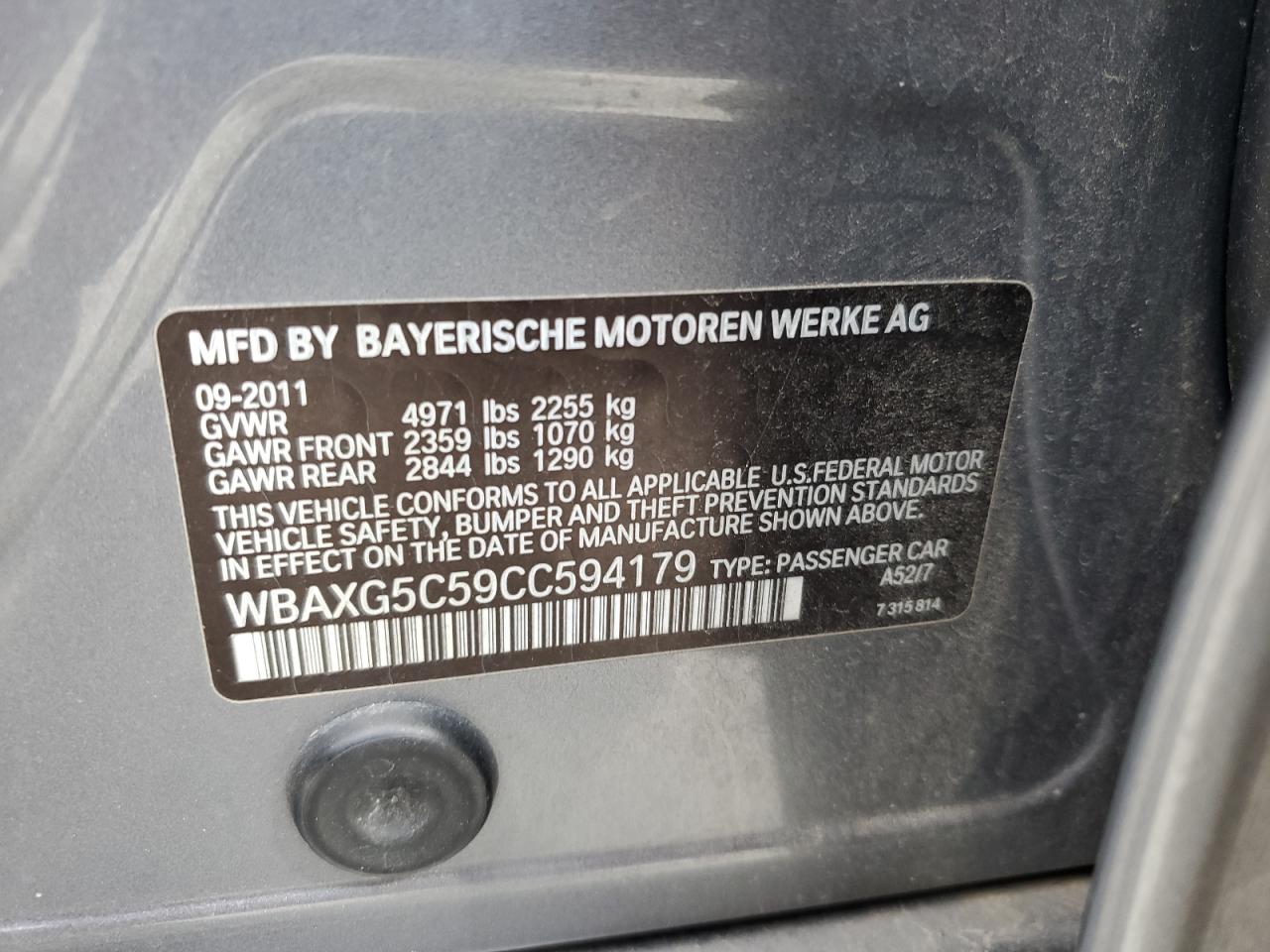 WBAXG5C59CC594179 2012 BMW 528 I