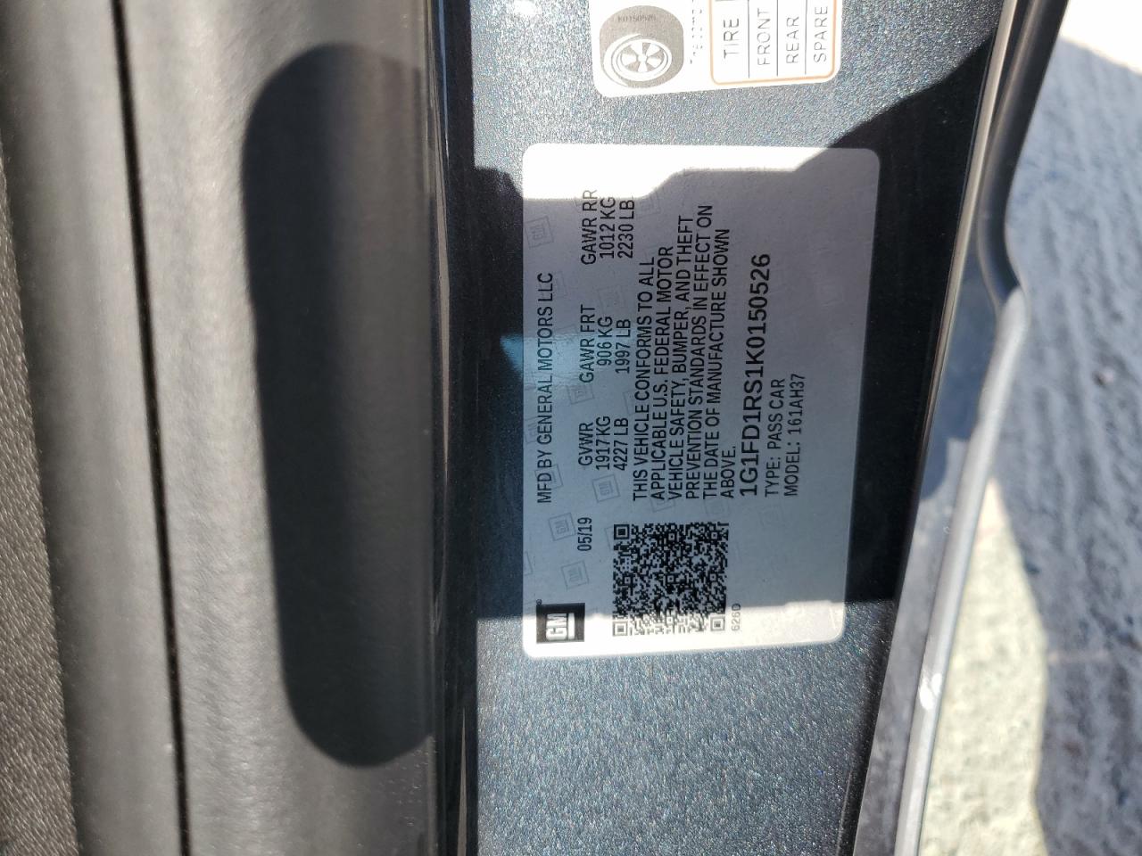 2019 Chevrolet Camaro Lt VIN: 1G1FD1RS1K0150526 Lot: 68285724