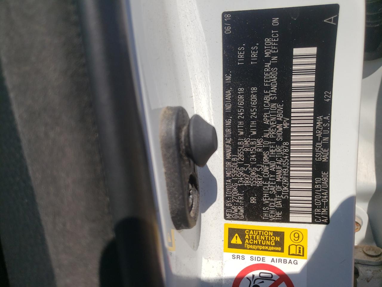 2018 Toyota Highlander Se VIN: 5TDKZRFH9JS547878 Lot: 66400234