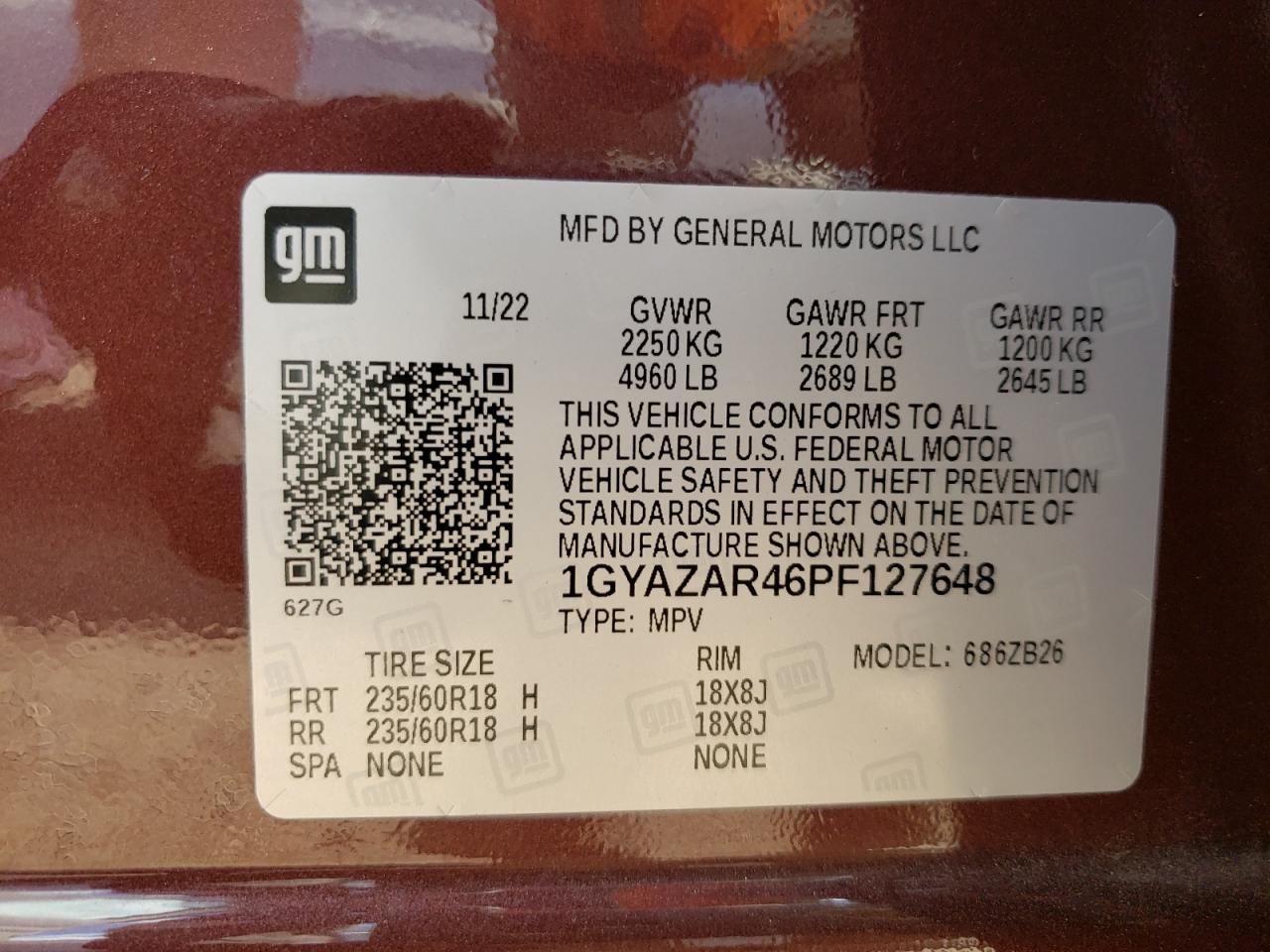 1GYAZAR46PF127648 2023 Cadillac Xt4 Luxury