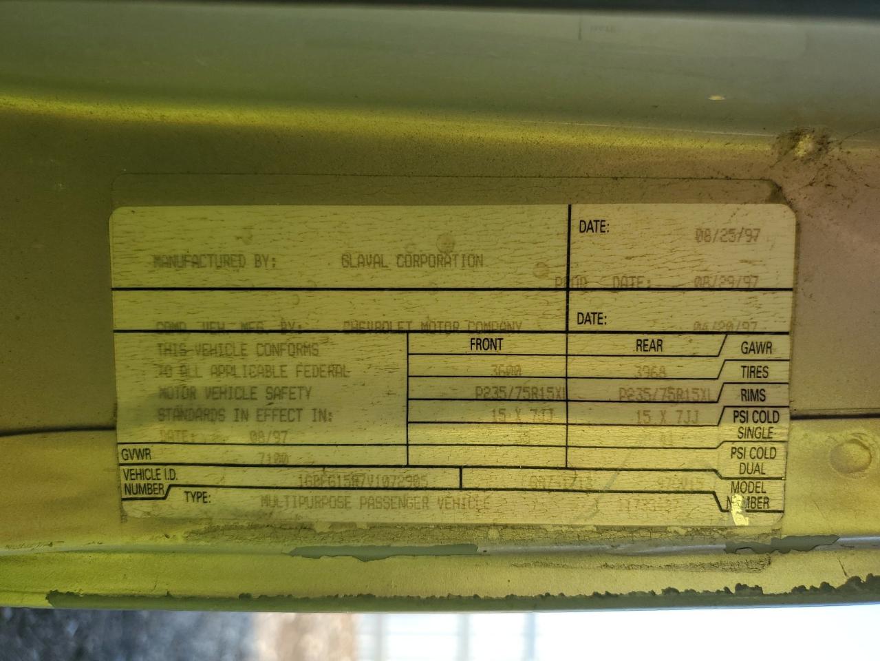 1997 Chevrolet Express G1500 VIN: 1GBFG15R7V1072905 Lot: 65821904