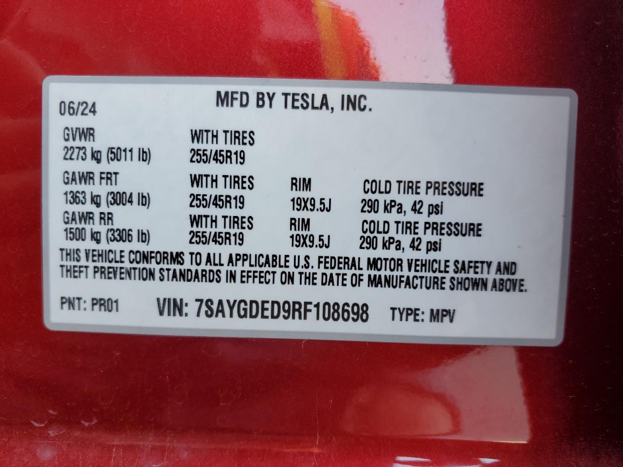 7SAYGDED9RF108698 2024 Tesla Model Y